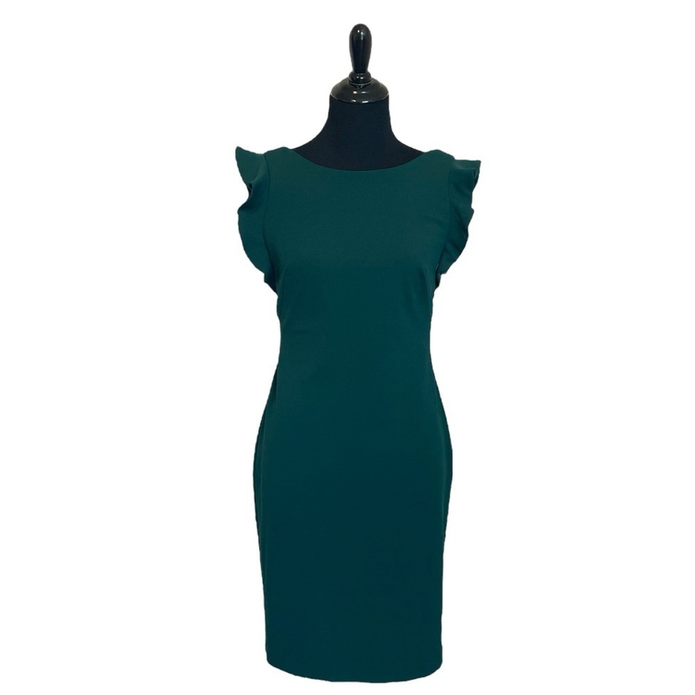calvin klein green ruffle dress Women's Sleeve Sheath - Scuba dress